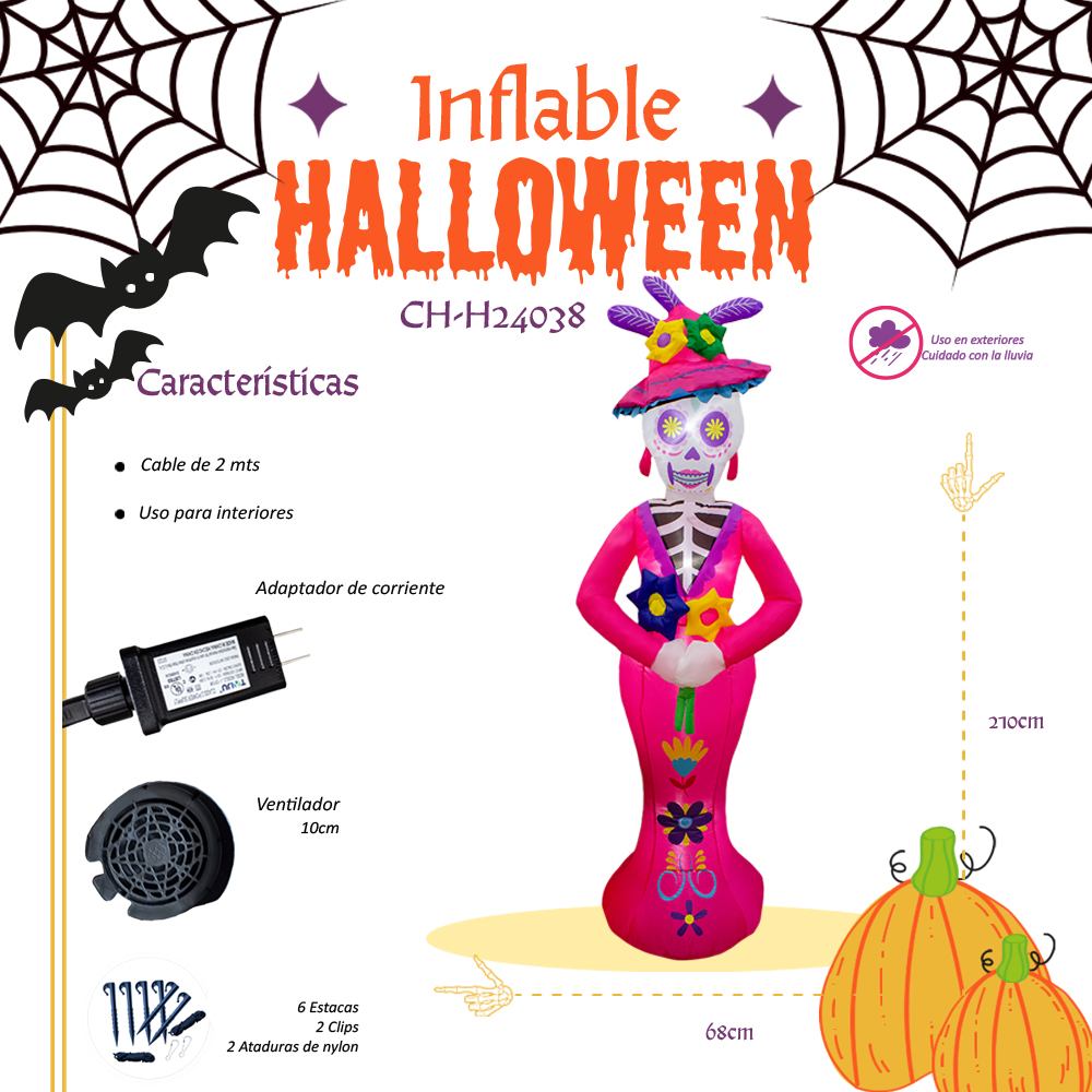 Foto 3 pulgar | Inflable Halloween Catrina Con Sombrero Decorativa Con Luz Led 2.10 Mts