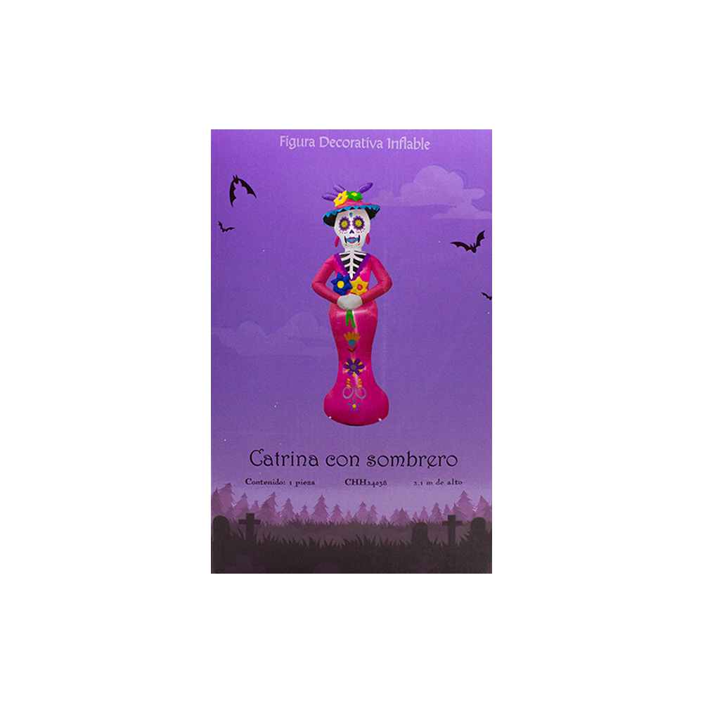 Foto 4 pulgar | Inflable Halloween Catrina Con Sombrero Decorativa Con Luz Led 2.10 Mts