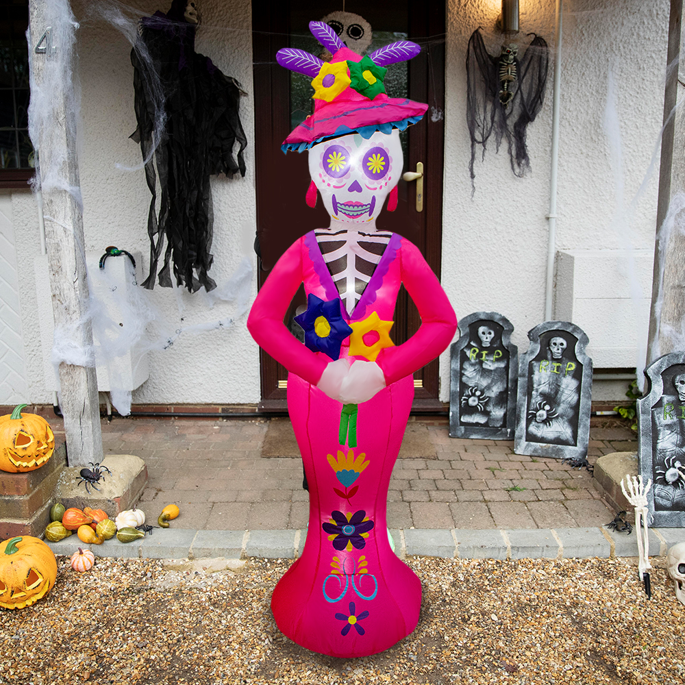 Foto 8 pulgar | Inflable Halloween Catrina Con Sombrero Decorativa Con Luz Led 2.10 Mts