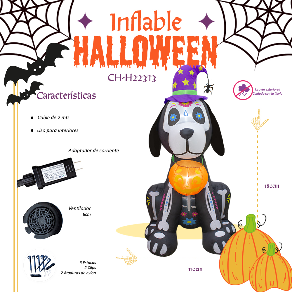 Foto 3 pulgar | Inflable De Halloween Perro Mago Decoración Con Luz Led 1.80 Mts