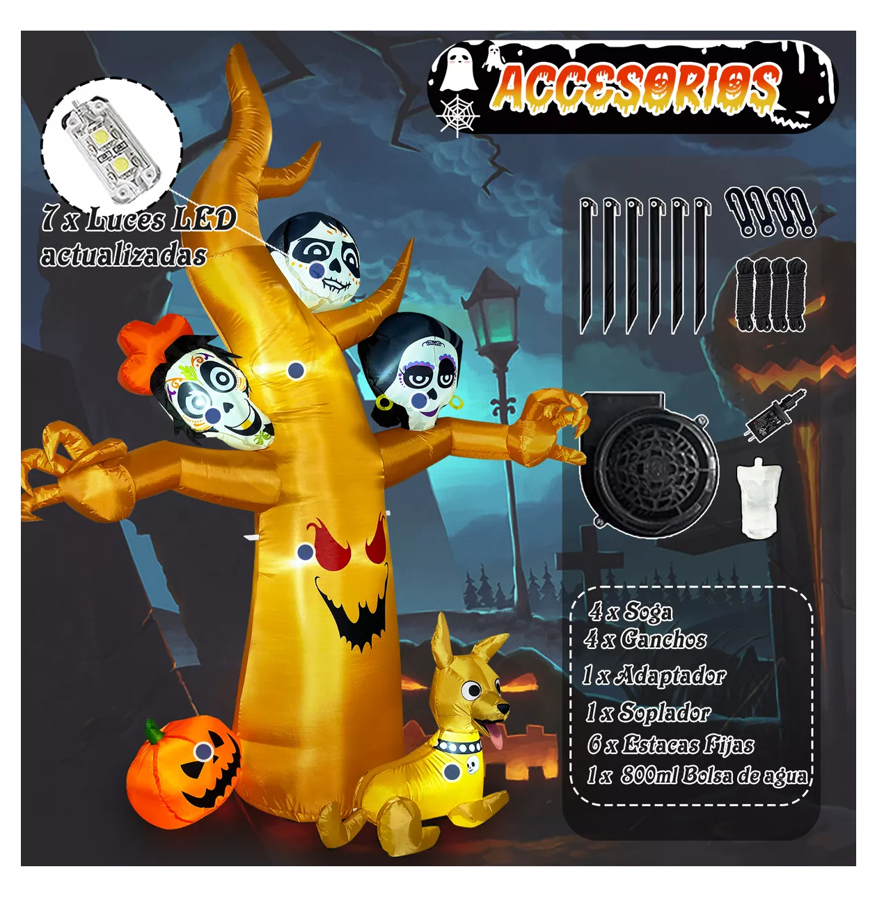 Foto 5 pulgar | Árbol Inflable Decorativo Día De Muertos 210 Cm Halloween Naranja