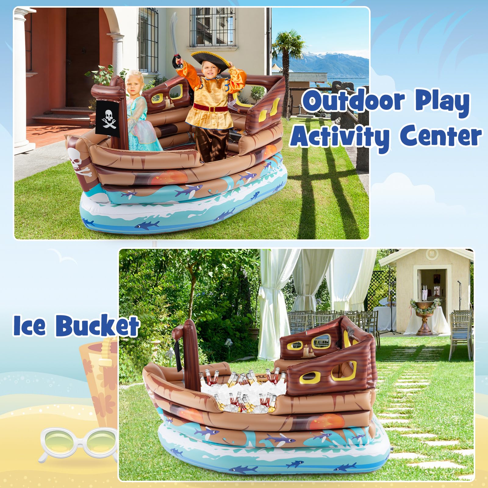 Foto 3 pulgar | Barco Pirata Inflable Goplus Con Motor, Espada Y Sombrero De Pirata - Venta Internacional.