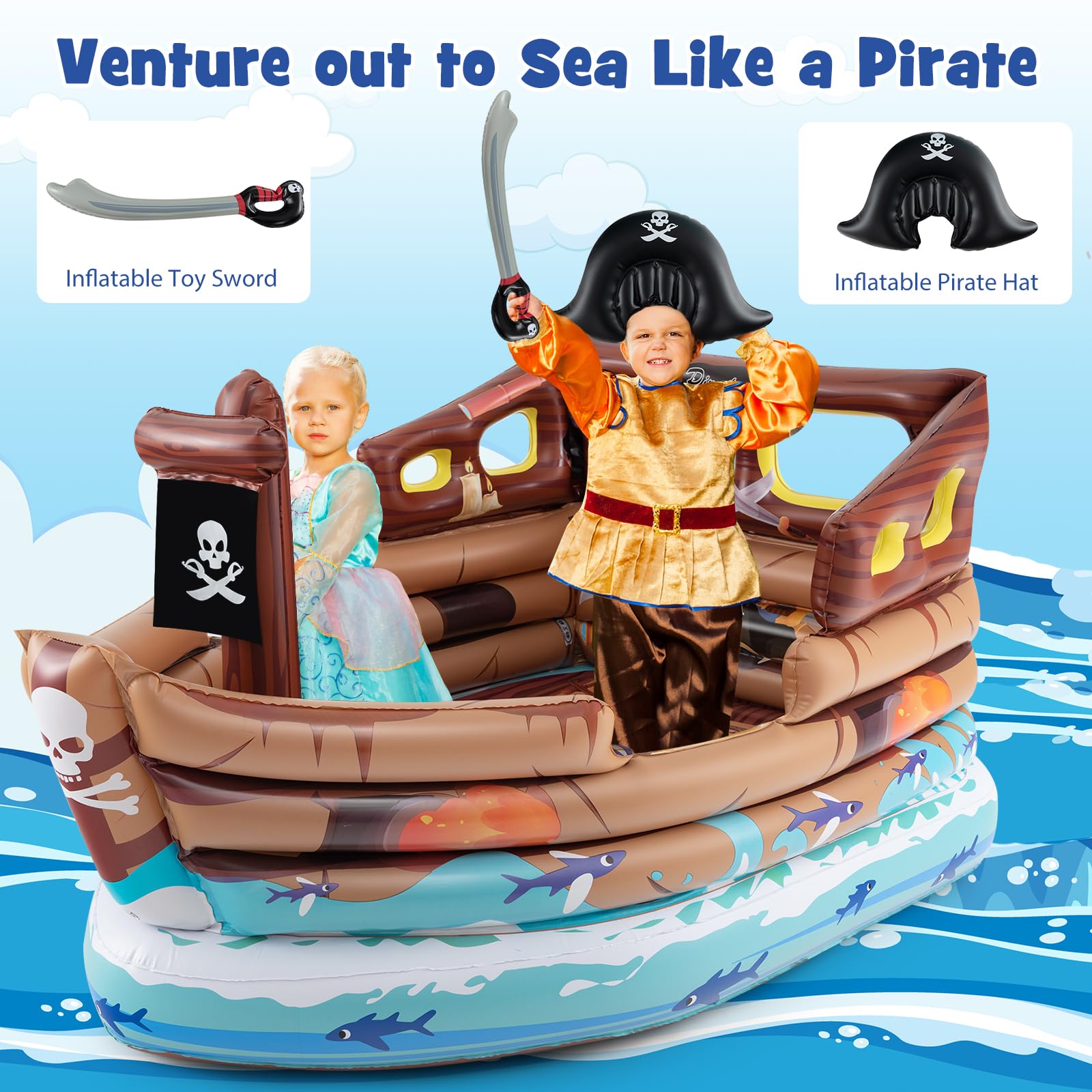 Foto 7 pulgar | Barco Pirata Inflable Goplus Con Motor, Espada Y Sombrero De Pirata - Venta Internacional.