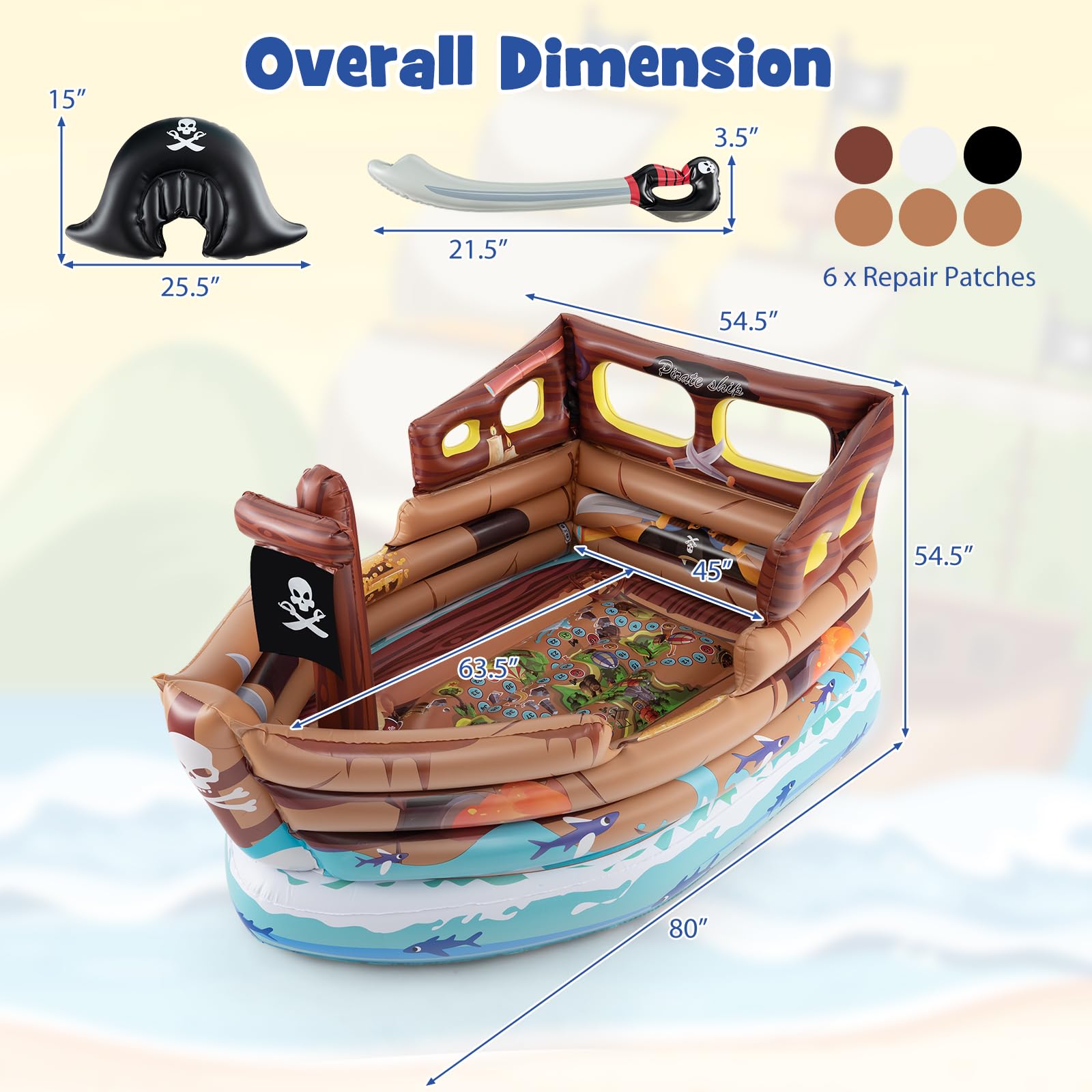 Foto 8 pulgar | Barco Pirata Inflable Goplus Con Motor, Espada Y Sombrero De Pirata - Venta Internacional.
