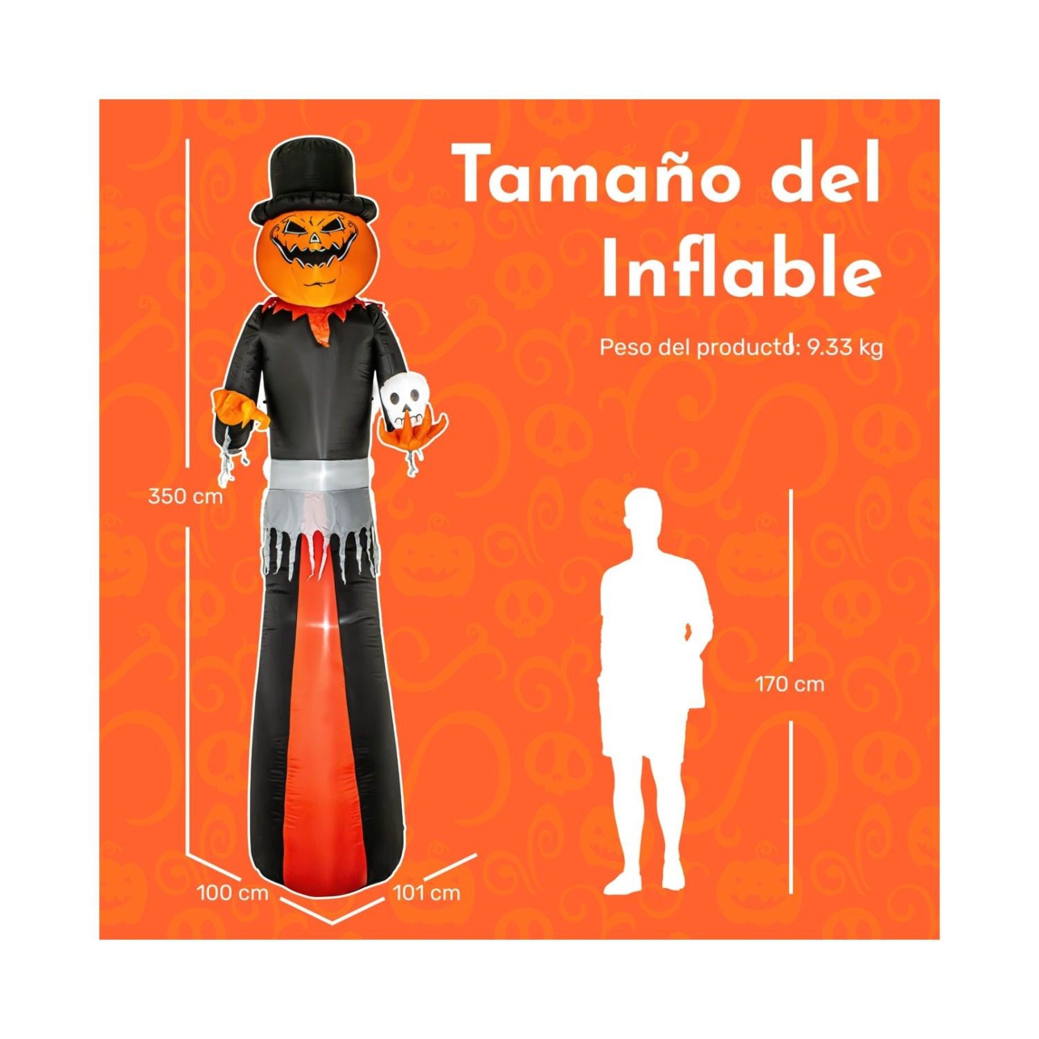 Foto 2 | Inflable Halloween Gigante Hombre Calabaza 3.50m Luces Led Houzer