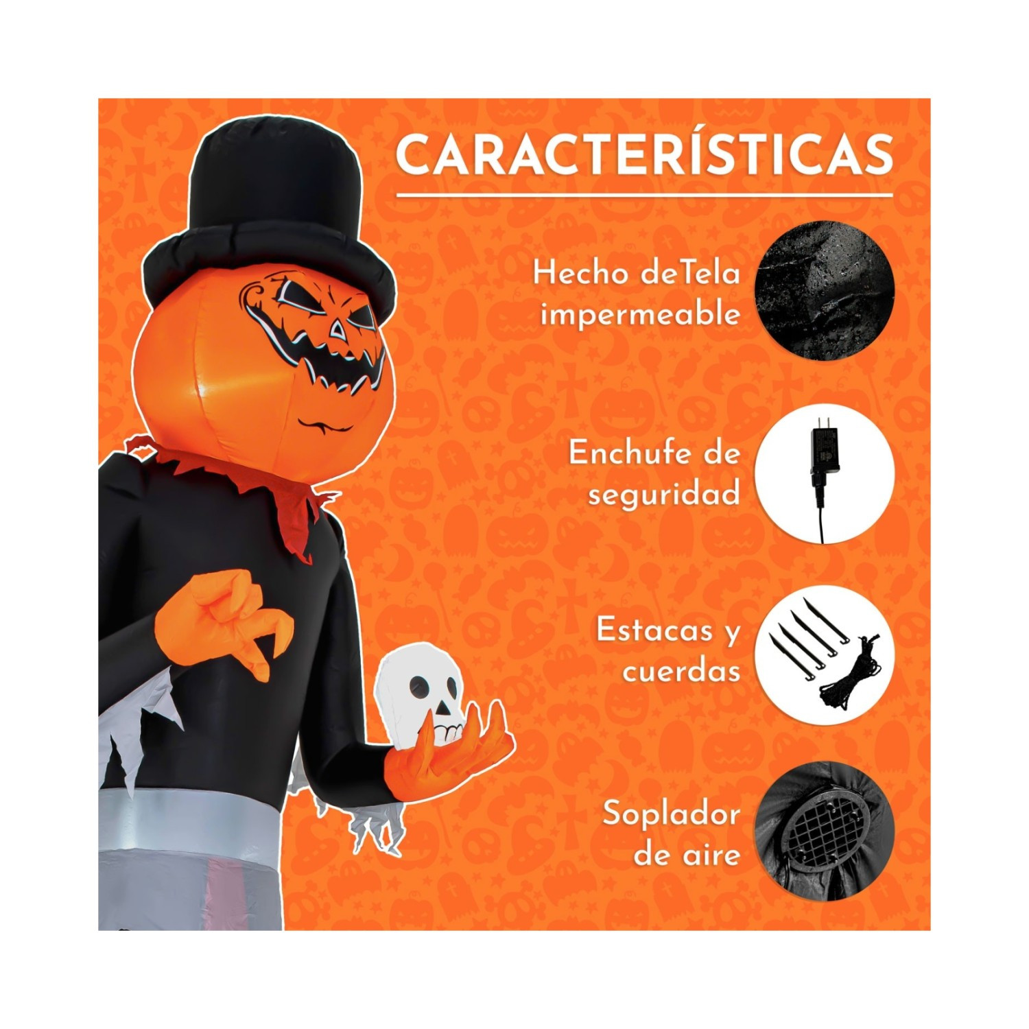 Foto 4 pulgar | Inflable Halloween Gigante Hombre Calabaza 3.50m Luces Led Houzer