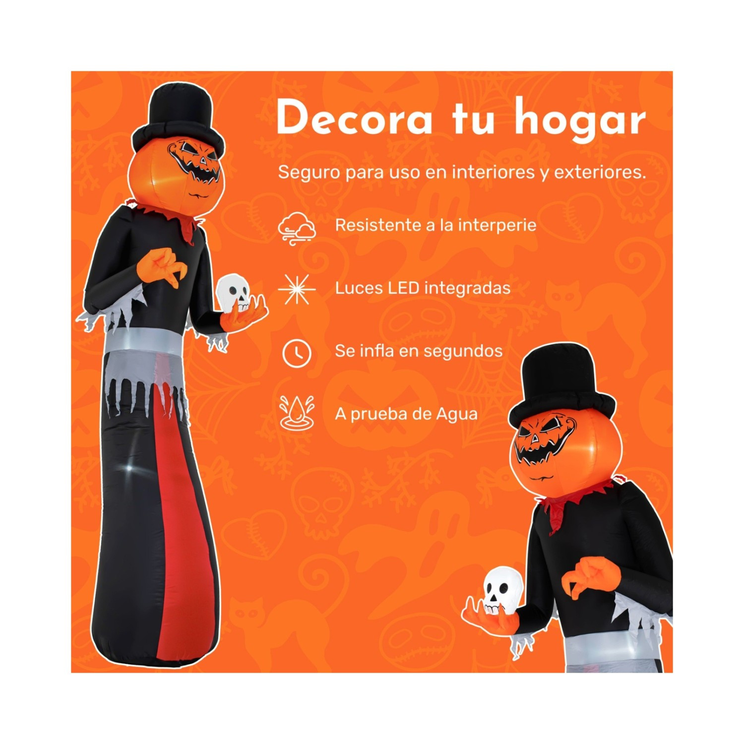 Foto 5 pulgar | Inflable Halloween Gigante Hombre Calabaza 3.50m Luces Led Houzer