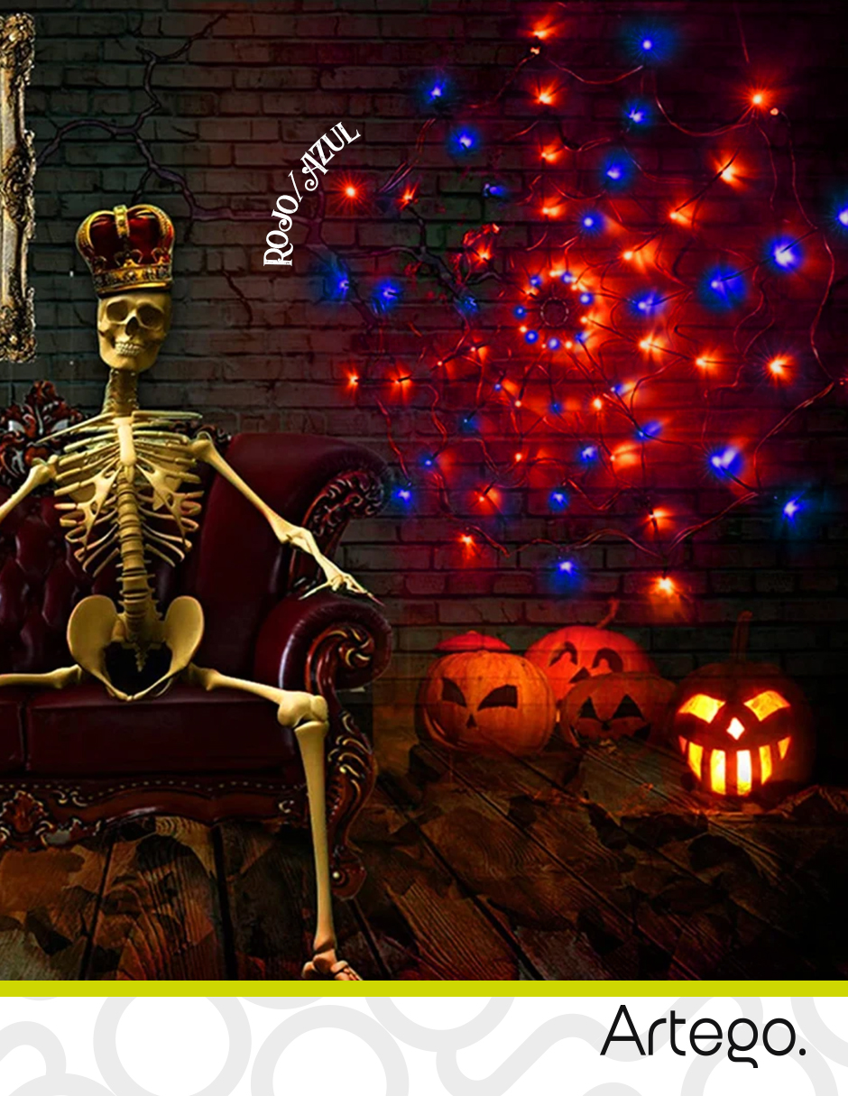 Foto 5 | Luces De Halloween 96 Leds Forma Telaraña Rojo / Azul Con Temporizador Artego