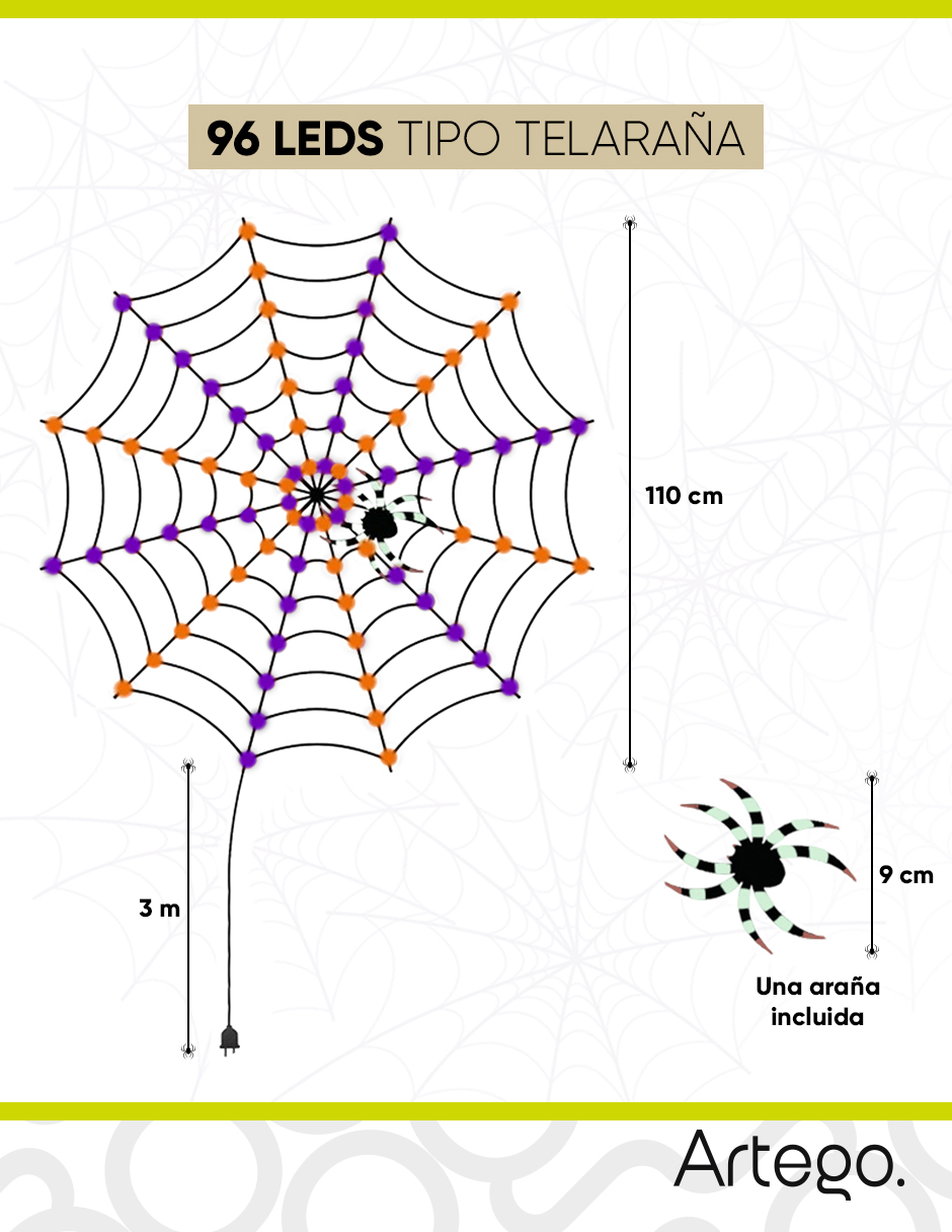 Foto 4 pulgar | Luces De Halloween 96 Leds Forma Telaraña Naranja / Morado Con Temporizador Artego