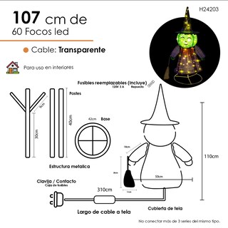 Foto 2 | Decoración Halloween De Bruja De Tela Con Luz Led Base Metálica 107cm