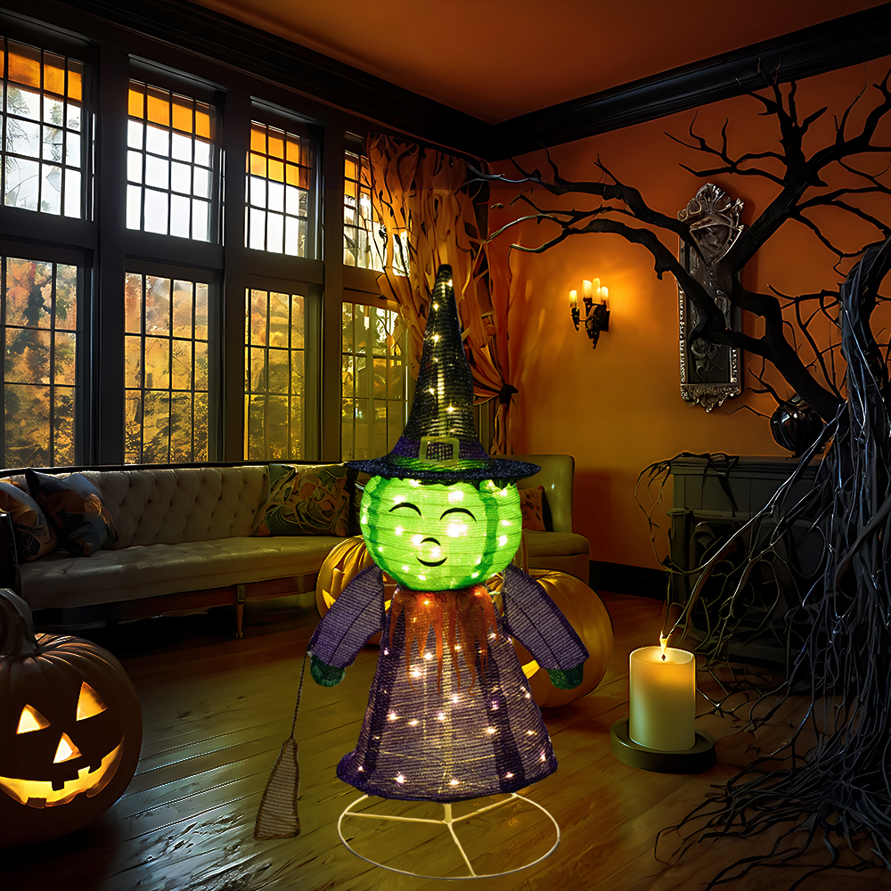 Foto 5 | Decoración Halloween De Bruja De Tela Con Luz Led Base Metálica 107cm