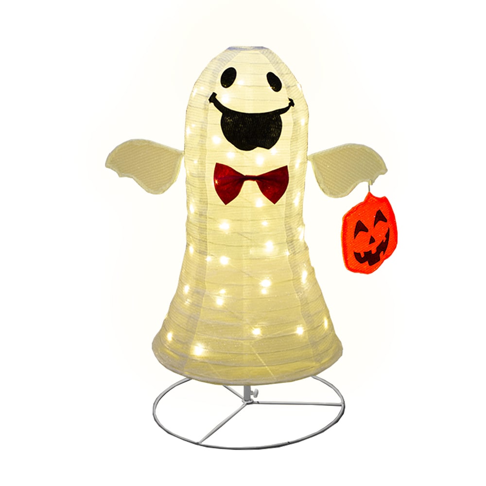 Decoración Halloween Fantasma De Tela Con Luz Led Base Metálica 74cm $739