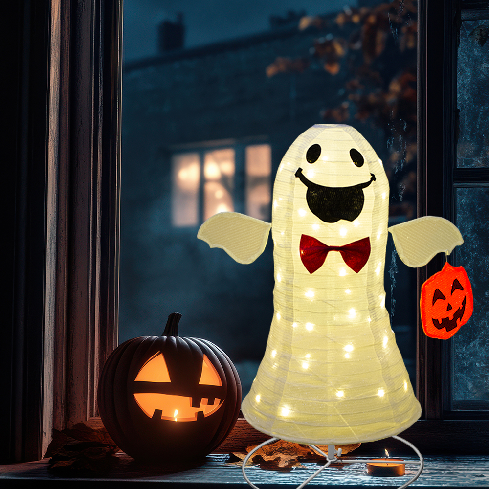 Foto 7 pulgar | Decoración Halloween Fantasma De Tela Con Luz Led Base Metálica 74cm