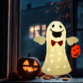 Foto 6 | Decoración Halloween Fantasma De Tela Con Luz Led Base Metálica 74cm