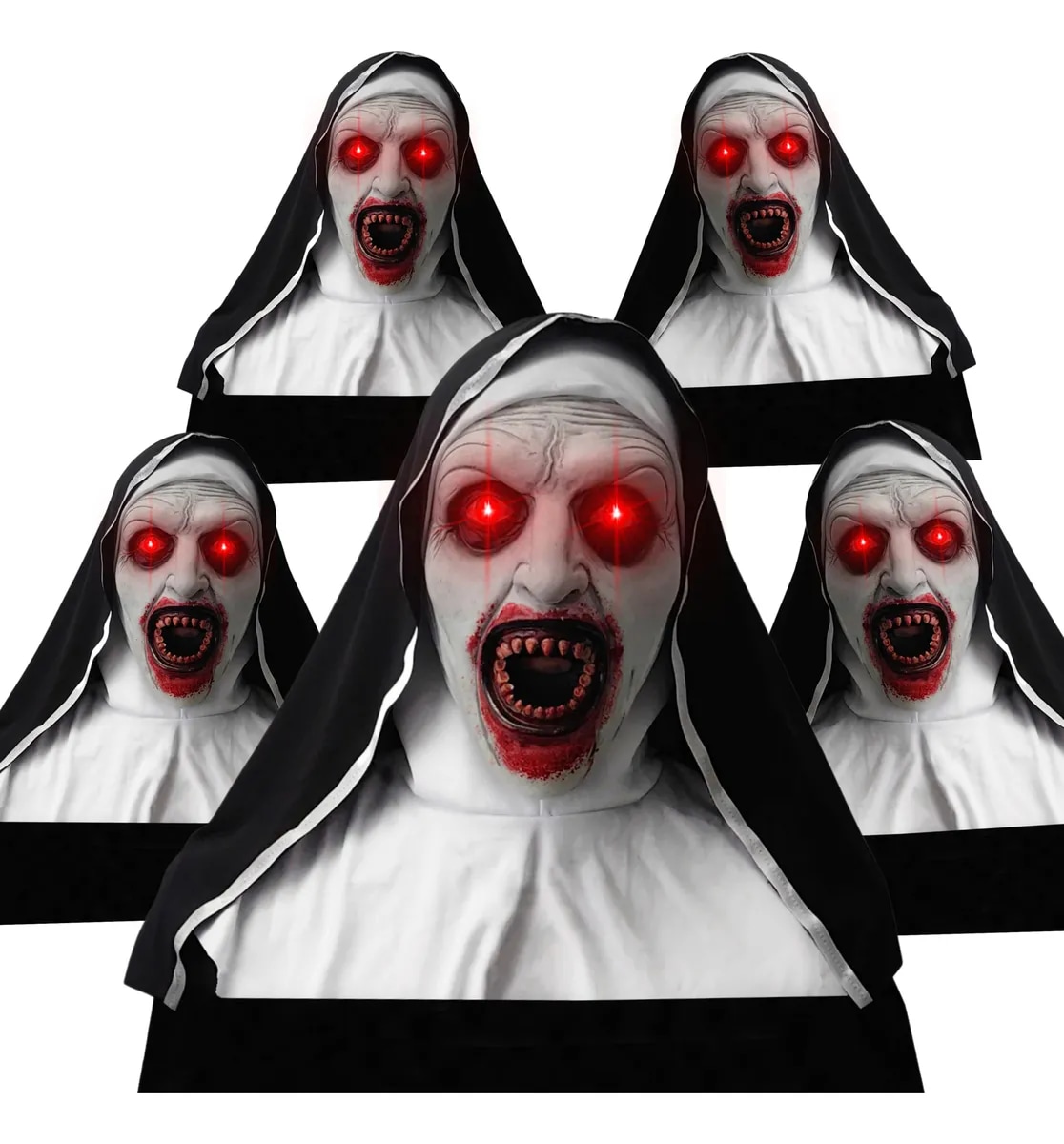 Kit 5 Máscaras La Monja Látex Negro Con Luces Led En Ojos Halloween Adulto Baterías Incluidas Diseño Realista Tall $690
