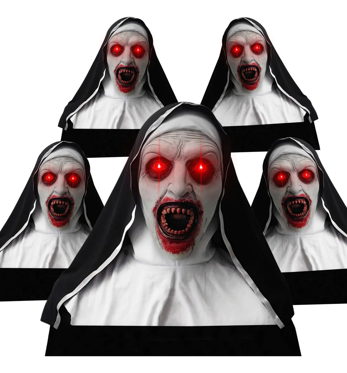Foto 1 | Kit 5 Máscaras La Monja Látex Negro Con Luces Led En Ojos Halloween Adulto Baterías Incluidas Diseño Realista Tall