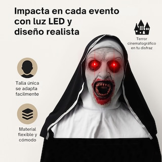 Foto 2 | Kit 5 Máscaras La Monja Látex Negro Con Luces Led En Ojos Halloween Adulto Baterías Incluidas Diseño Realista Tall