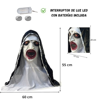 Foto 3 | Kit 5 Máscaras La Monja Látex Negro Con Luces Led En Ojos Halloween Adulto Baterías Incluidas Diseño Realista Tall