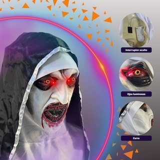 Foto 5 | Kit 5 Máscaras La Monja Látex Negro Con Luces Led En Ojos Halloween Adulto Baterías Incluidas Diseño Realista Tall