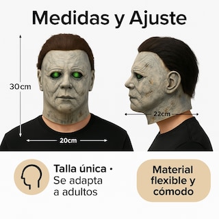 Foto 3 | Kit 5 Máscaras Michael Myers Látex Realista Con Ojos Led 3 Modos Halloween Adulto Baterías Incluidas Talla Universal