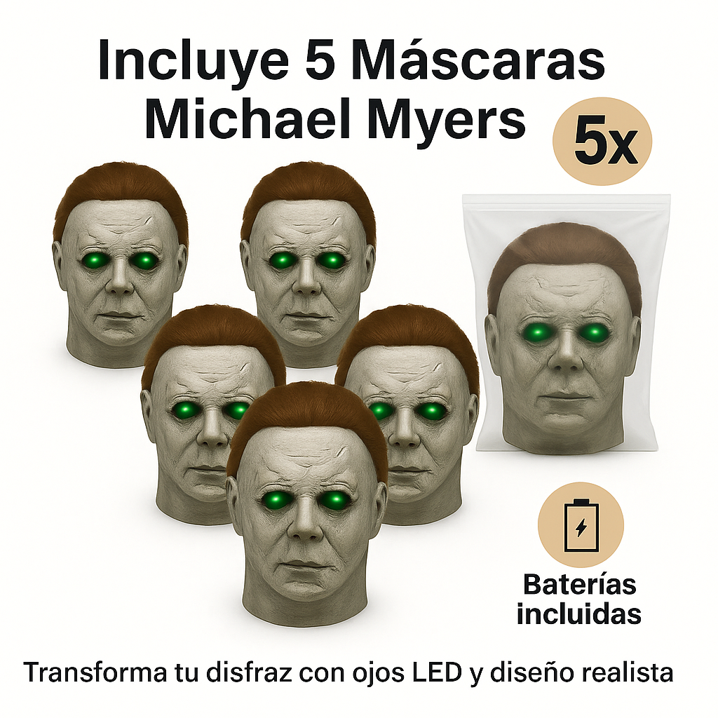Foto 7 pulgar | Kit 5 Máscaras Michael Myers Látex Realista Con Ojos Led 3 Modos Halloween Adulto Baterías Incluidas Talla Universal