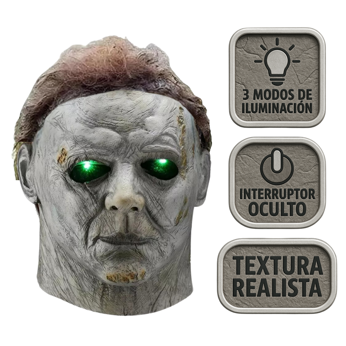 Foto 2 pulgar | Máscara Michael Myers Látex Realista Con Ojos Led Halloween Adulto Pilas Incluidas Talla Única