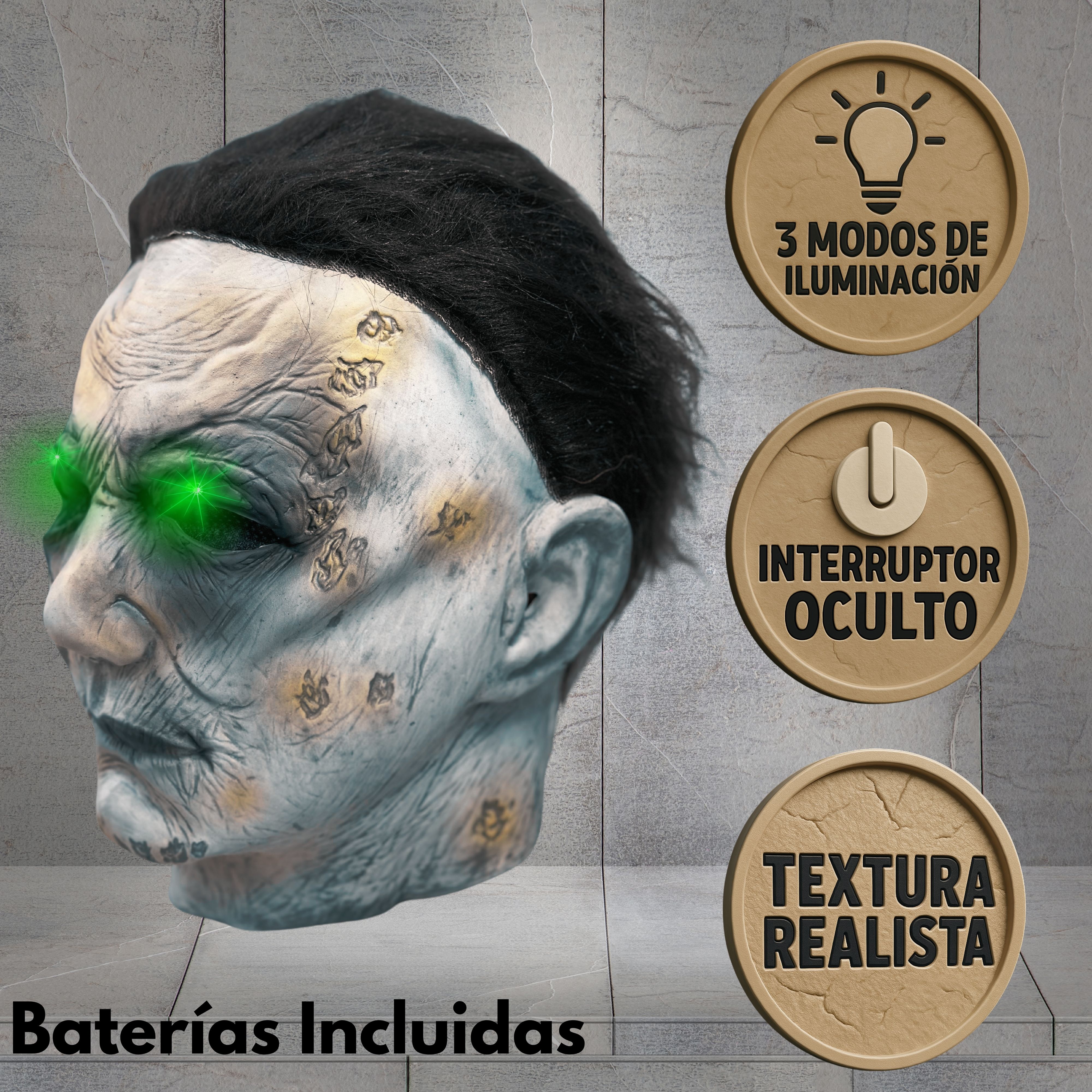 Foto 3 pulgar | Máscara Michael Myers Látex Realista Con Ojos Led Halloween Adulto Pilas Incluidas Talla Única