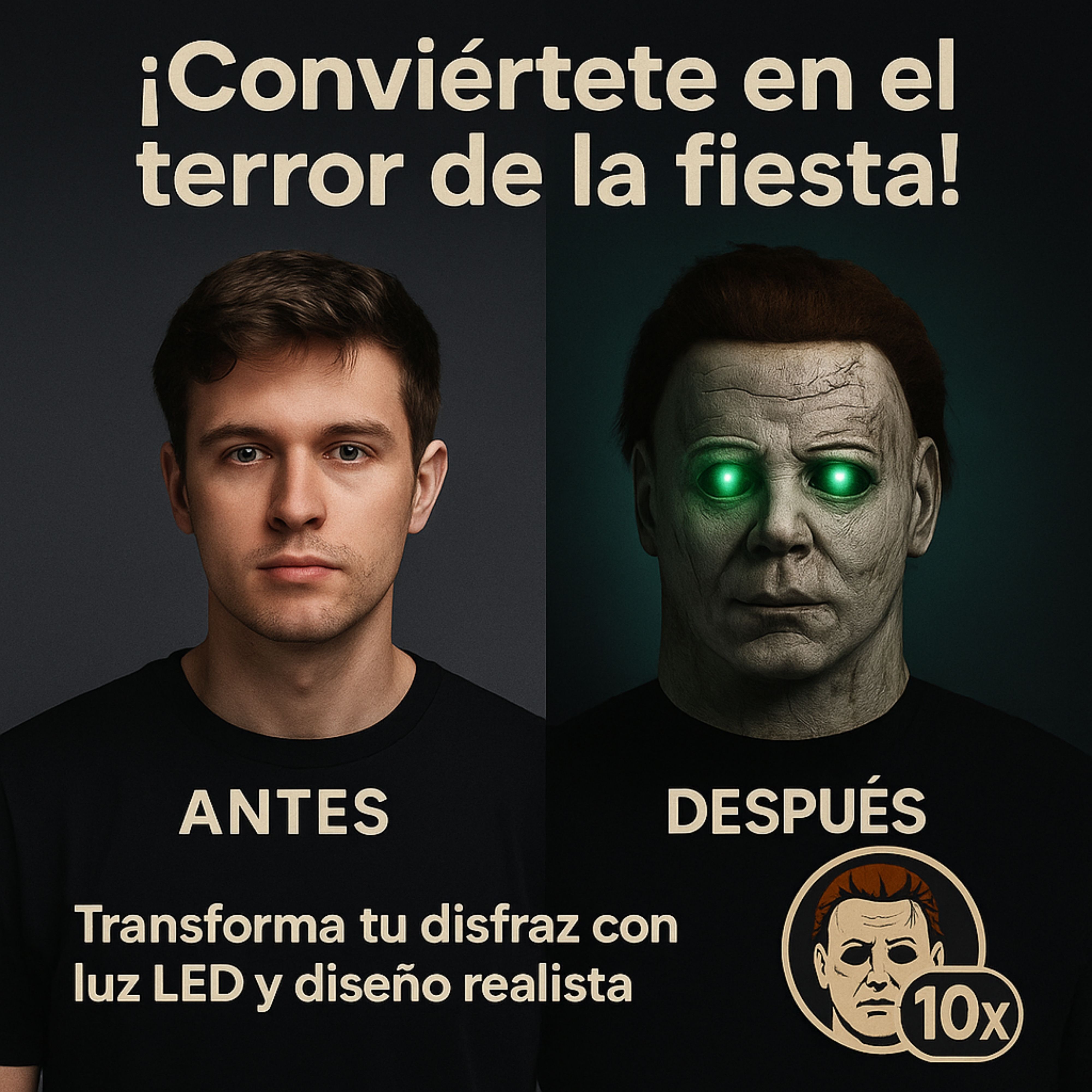 Foto 5 pulgar | Máscara Michael Myers Látex Realista Con Ojos Led Halloween Adulto Pilas Incluidas Talla Única