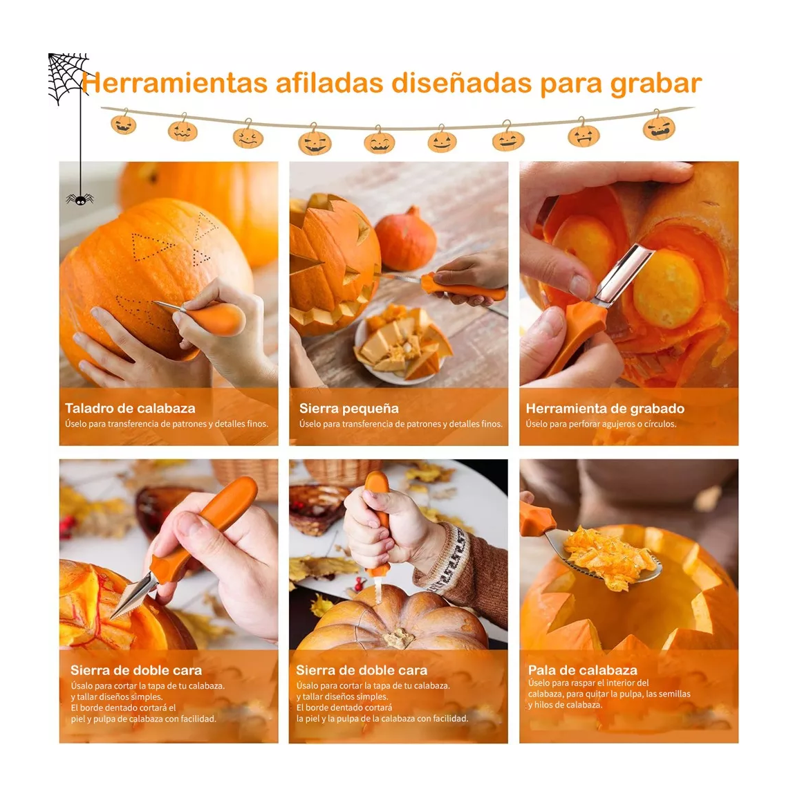 Foto 4 pulgar | Tallar Calabazas De Halloween Decoración 5 Pzs, Color Naranja