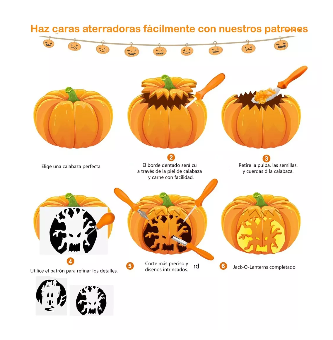 Foto 6 pulgar | Tallar Calabazas De Halloween Decoración 5 Pzs, Color Naranja