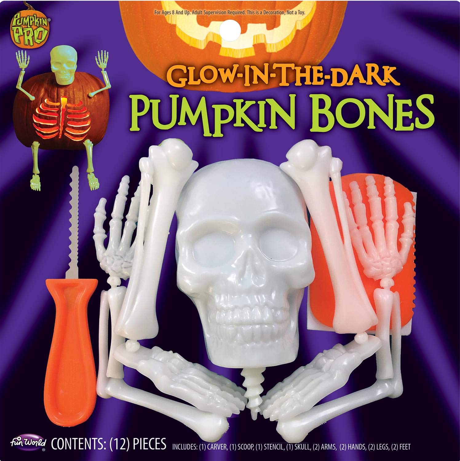 Foto 3 pulgar | Kit Para Tallar Y Decorar Calabazas Funworld Skellington Bones - Venta Internacional.