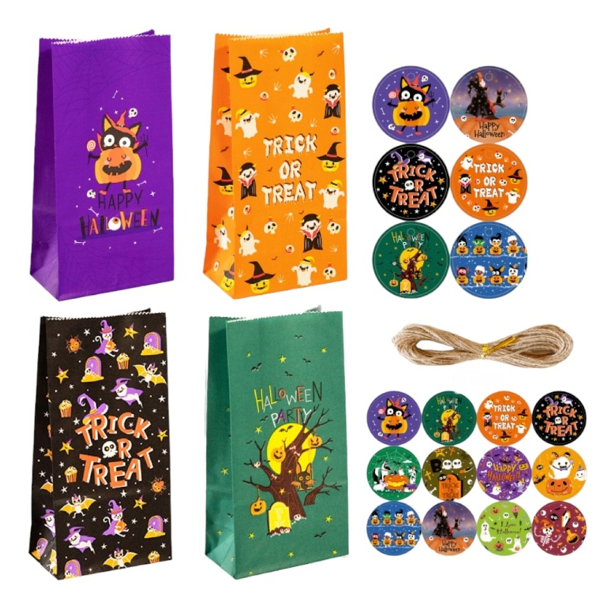 Paquete de 24 Bolsas Funbu Halloween con Pinzas Tarjetas Pegatinas