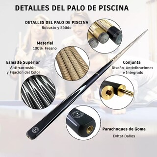 Foto 3 | Taco De Billar Profesional Desarmable Palo Guante Tiza Funda Cola Eo Safe Imports Esi-17537