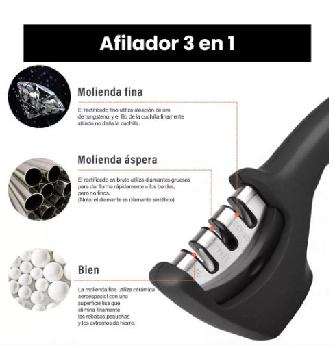 Foto 4 pulgar | Afilador De Cuchillos Ergonómico 3 En 1