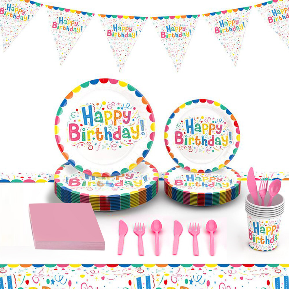 Paquete Vajilla De Fiesta Happy Birthday 25 Personas
