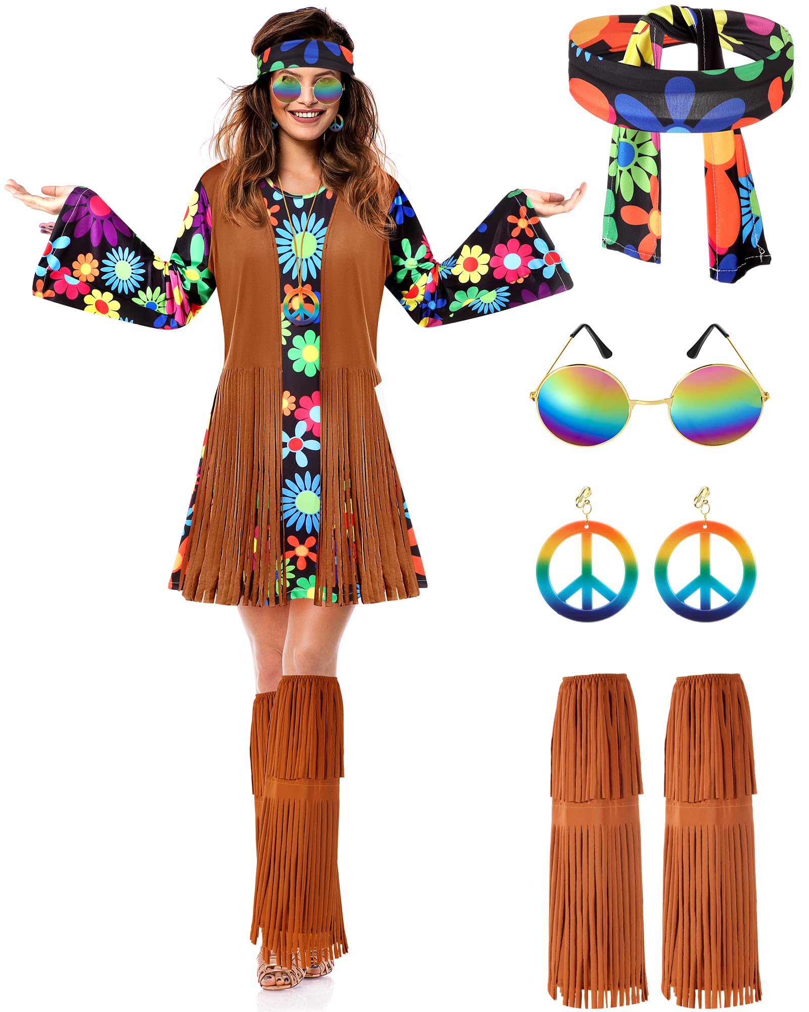 Foto 2 pulgar | Conjunto De Disfraces Satinior Hippie De Los Años 60 Y 70 Para Mujer - Venta Internacional.