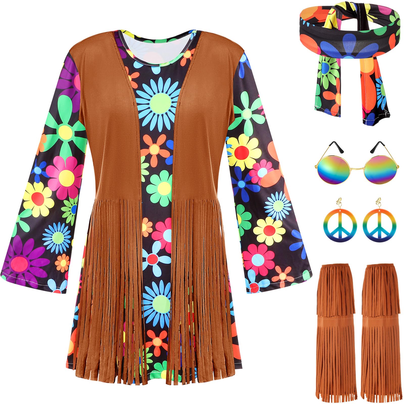Foto 3 pulgar | Conjunto De Disfraces Satinior Hippie De Los Años 60 Y 70 Para Mujer - Venta Internacional.