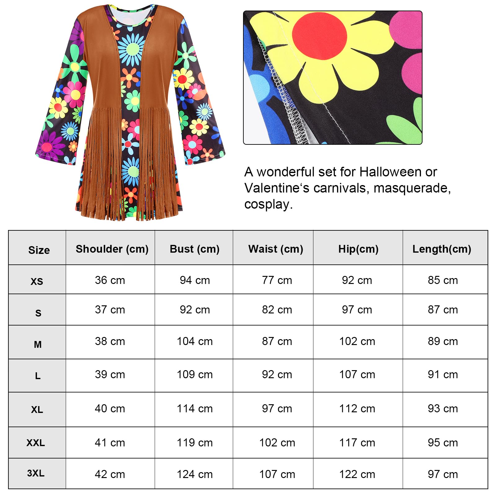 Foto 4 | Conjunto De Disfraces Satinior Hippie De Los Años 60 Y 70 Para Mujer - Venta Internacional.