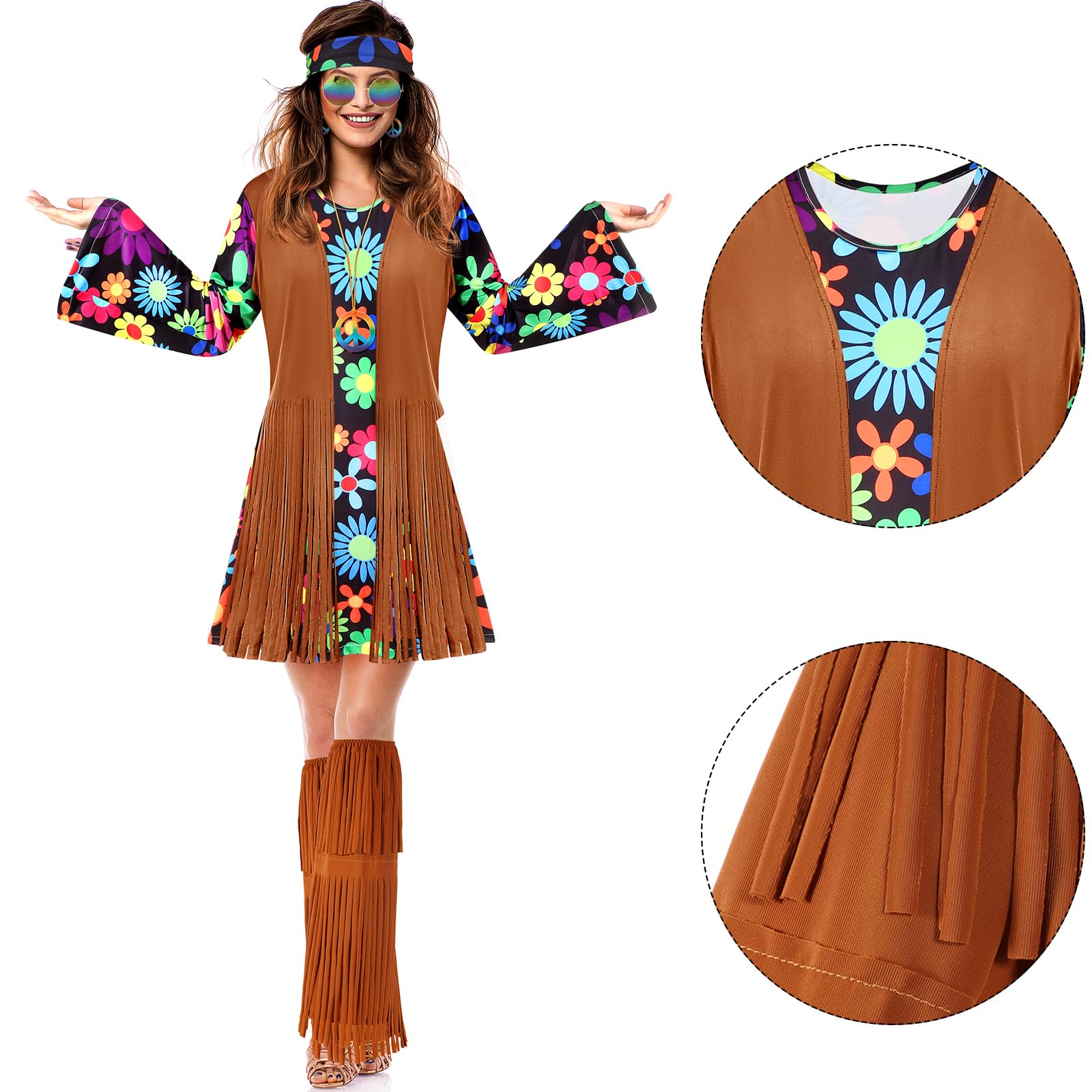 Foto 6 pulgar | Conjunto De Disfraces Satinior Hippie De Los Años 60 Y 70 Para Mujer - Venta Internacional.