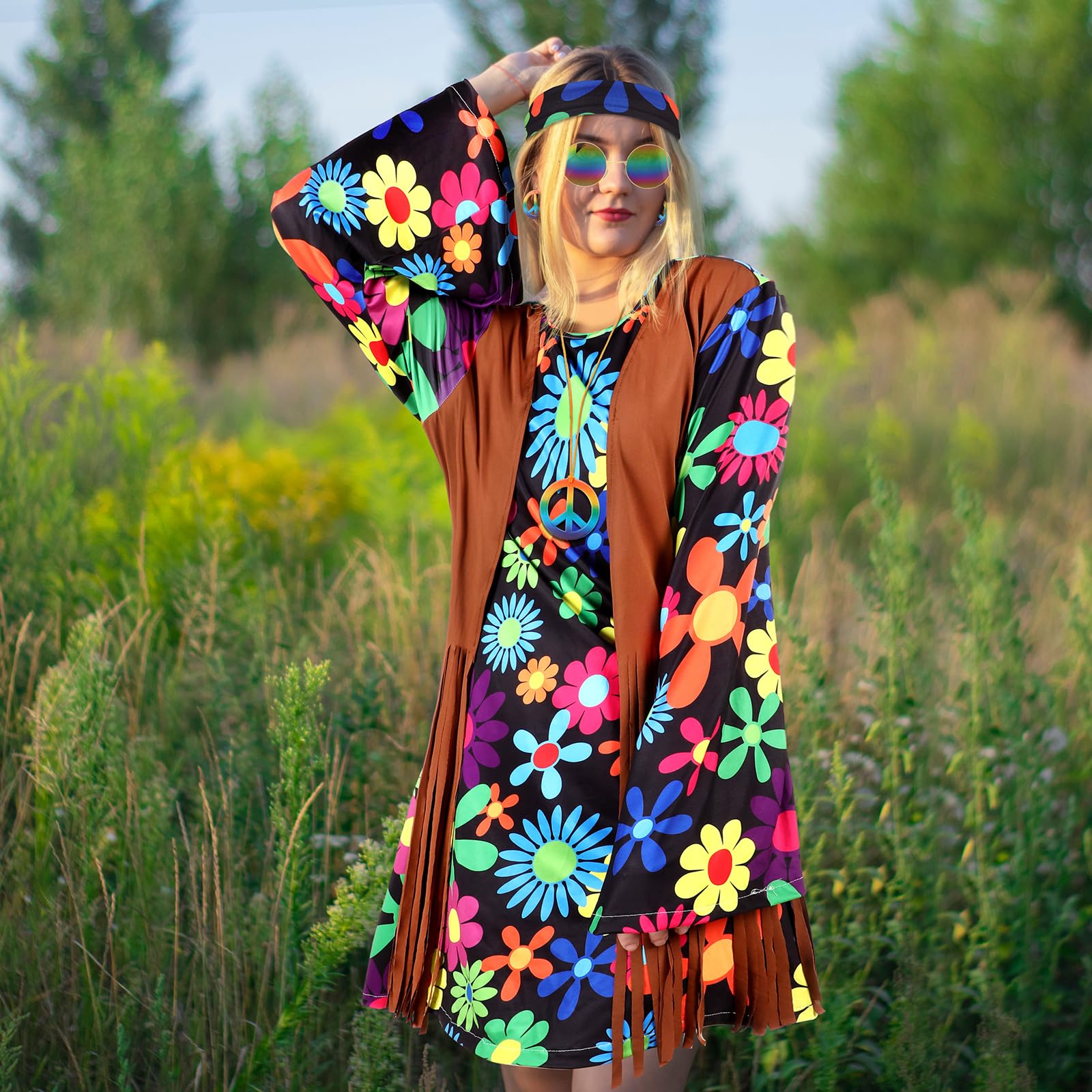 Foto 7 pulgar | Conjunto De Disfraces Satinior Hippie De Los Años 60 Y 70 Para Mujer - Venta Internacional.