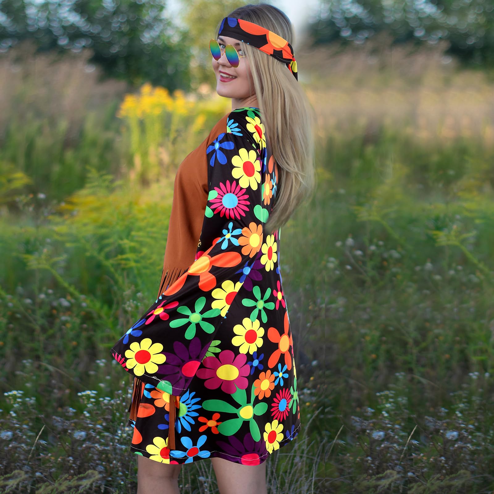 Foto 7 | Conjunto De Disfraces Satinior Hippie De Los Años 60 Y 70 Para Mujer - Venta Internacional.