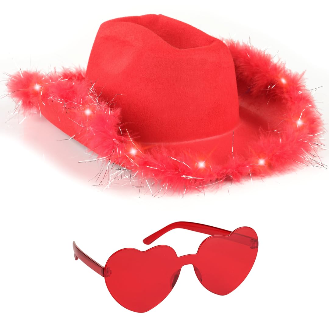 Foto 2 pulgar | Sombrero De Vaquera Divertido Sombrero De Vaquero Con Luz Roja Y Gafas - Venta Internacional.