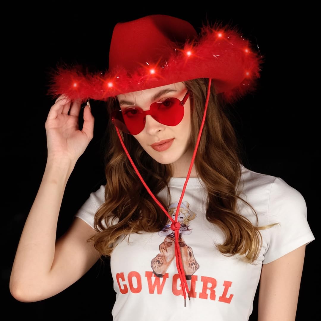 Foto 4 pulgar | Sombrero De Vaquera Divertido Sombrero De Vaquero Con Luz Roja Y Gafas - Venta Internacional.