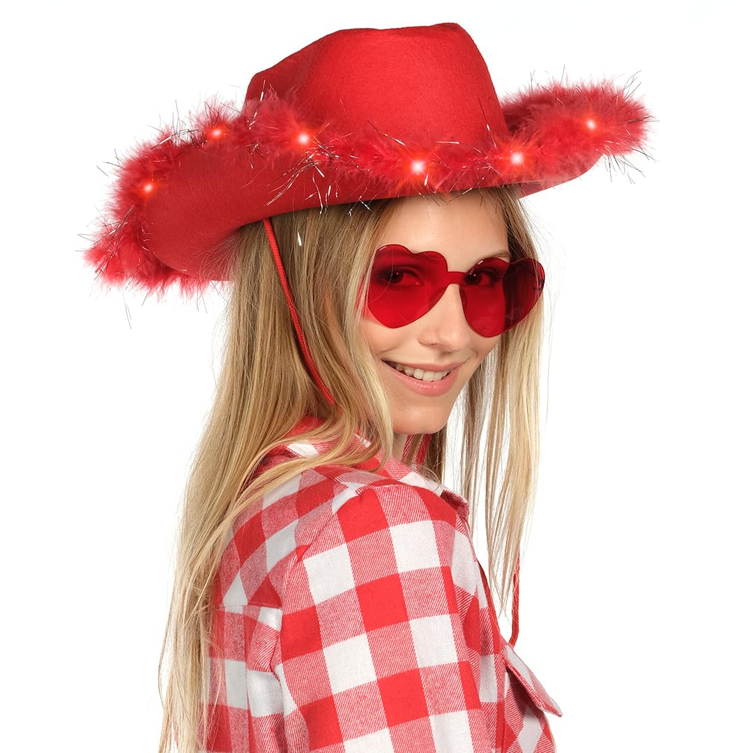 Foto 6 pulgar | Sombrero De Vaquera Divertido Sombrero De Vaquero Con Luz Roja Y Gafas - Venta Internacional.