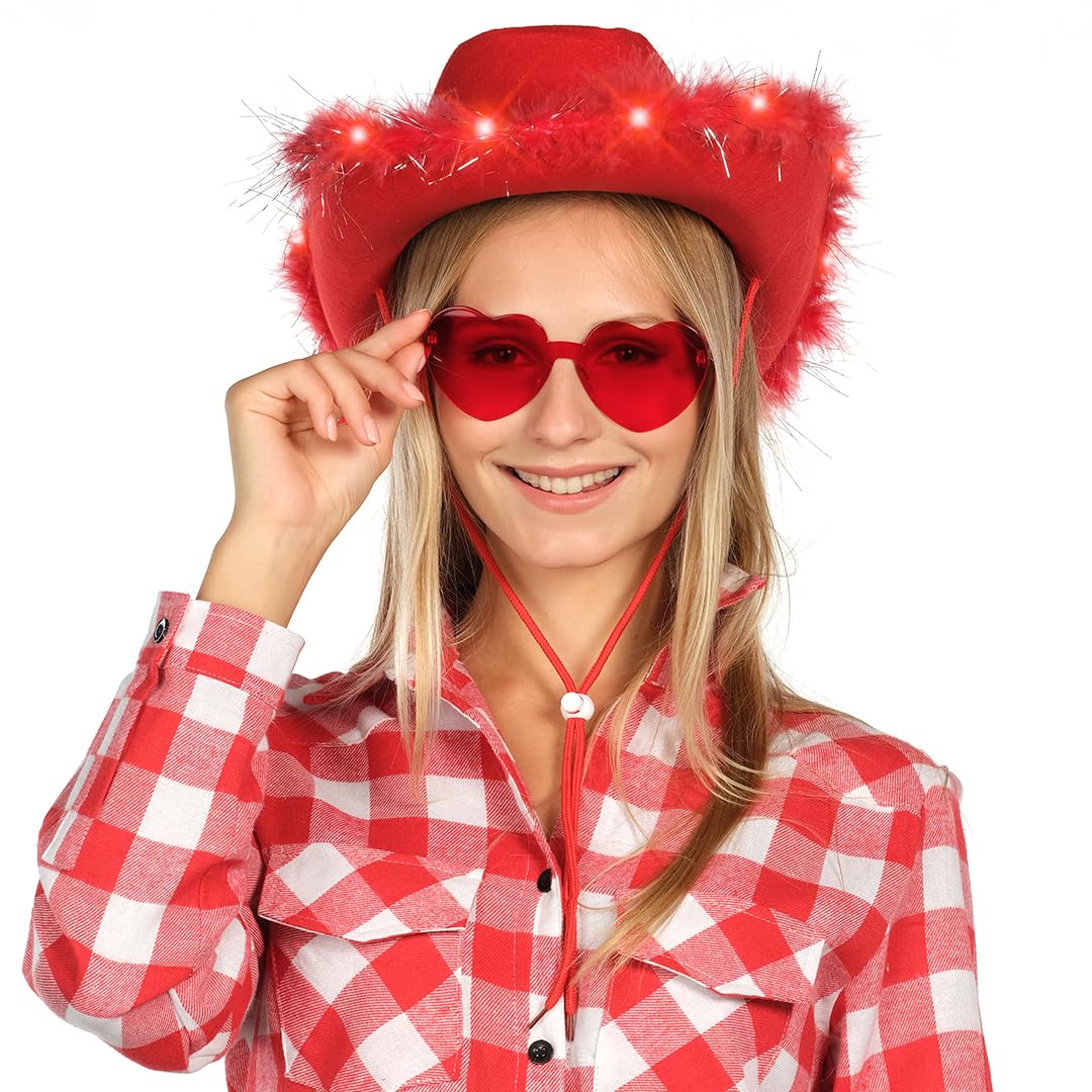 Foto 7 pulgar | Sombrero De Vaquera Divertido Sombrero De Vaquero Con Luz Roja Y Gafas - Venta Internacional.