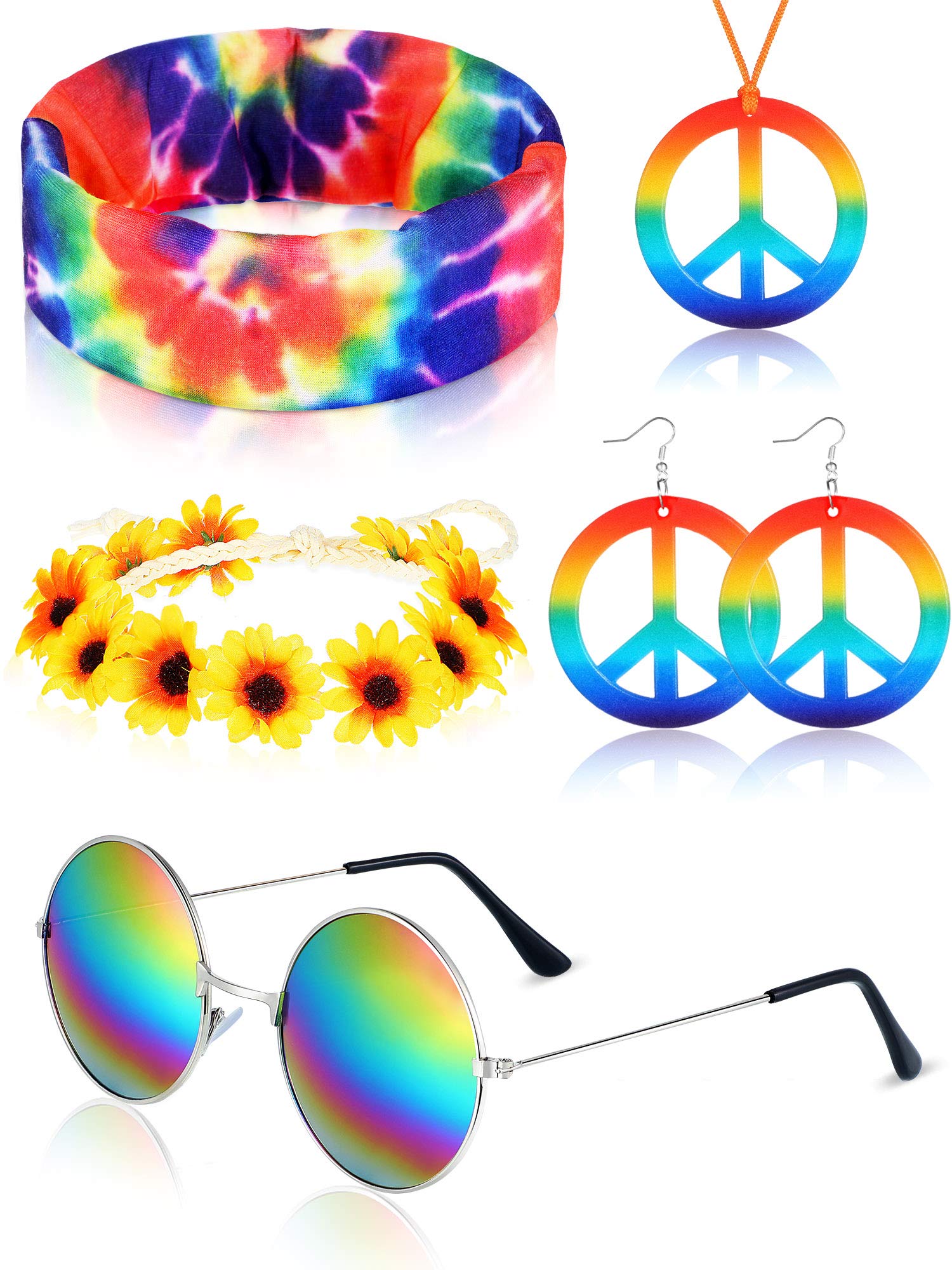 Set De Disfraz Frienda Hippie De Los Años 60 Y 70 Con Diadema De Gafas - Venta Internacional.