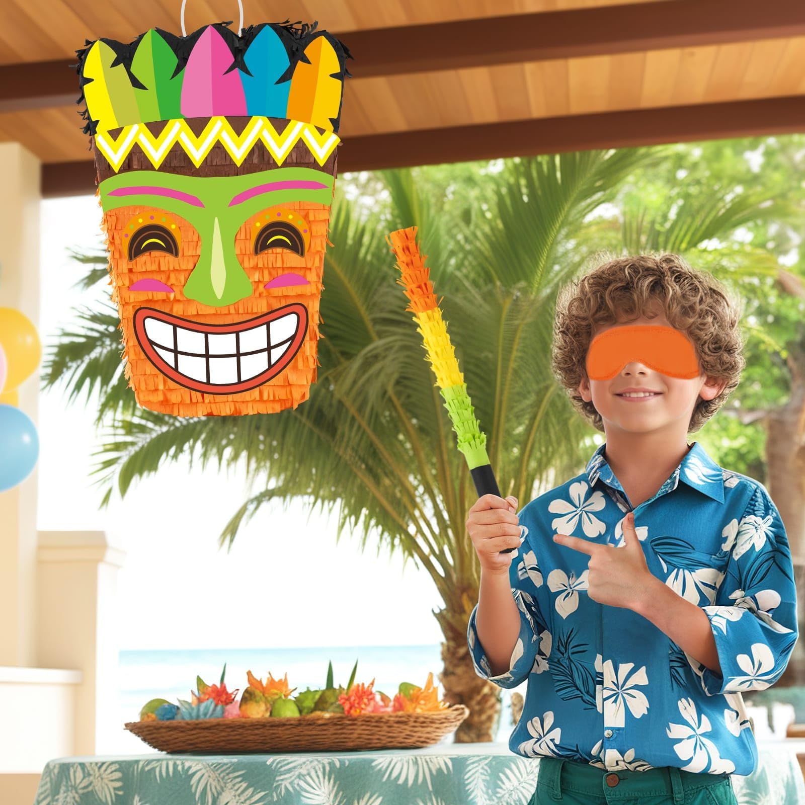 Foto 7 pulgar | Piñata Wernnsai Tiki Tropical Hawaii Con Los Ojos Vendados Y Murciélago Para Niños - Venta Internacional.
