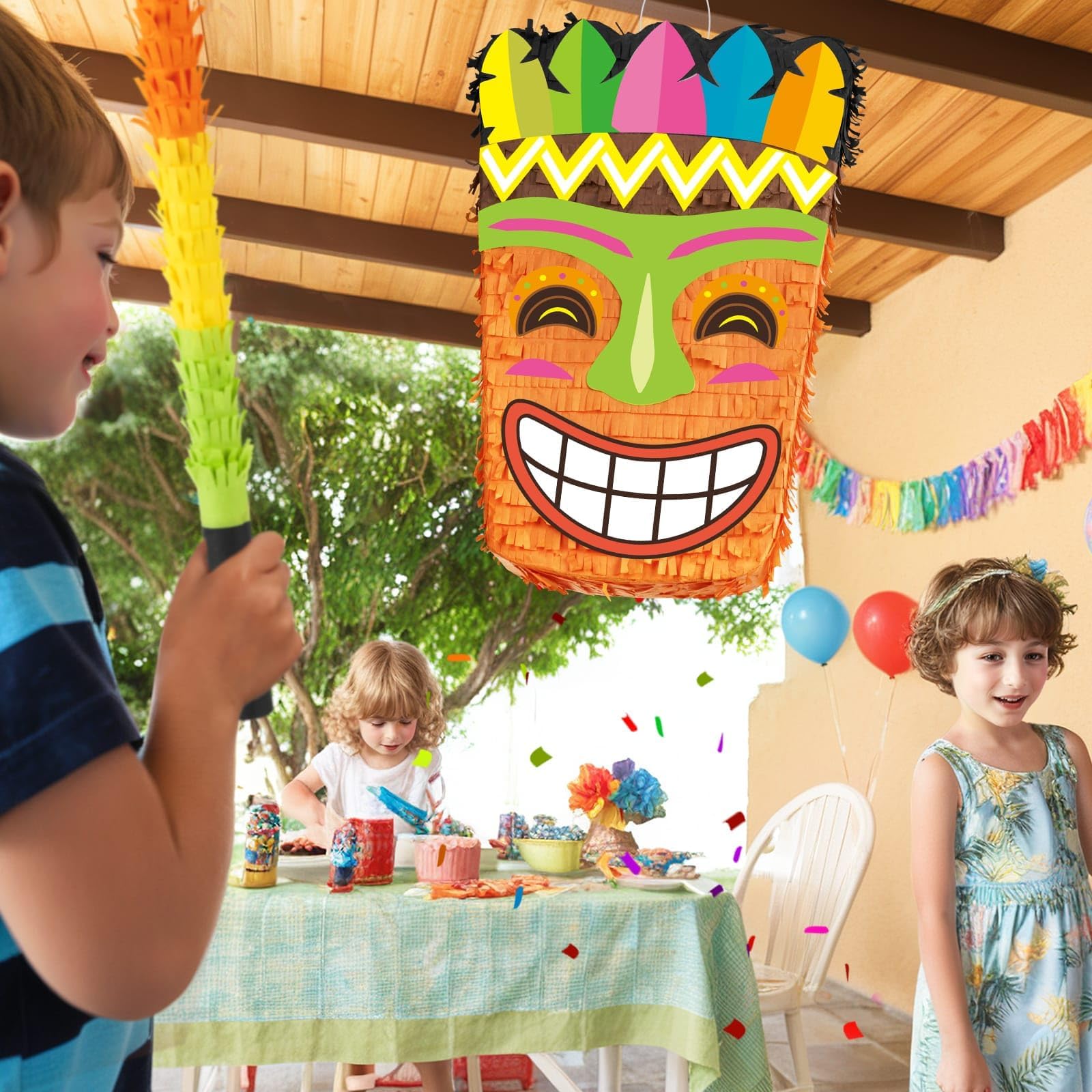 Foto 8 pulgar | Piñata Wernnsai Tiki Tropical Hawaii Con Los Ojos Vendados Y Murciélago Para Niños - Venta Internacional.