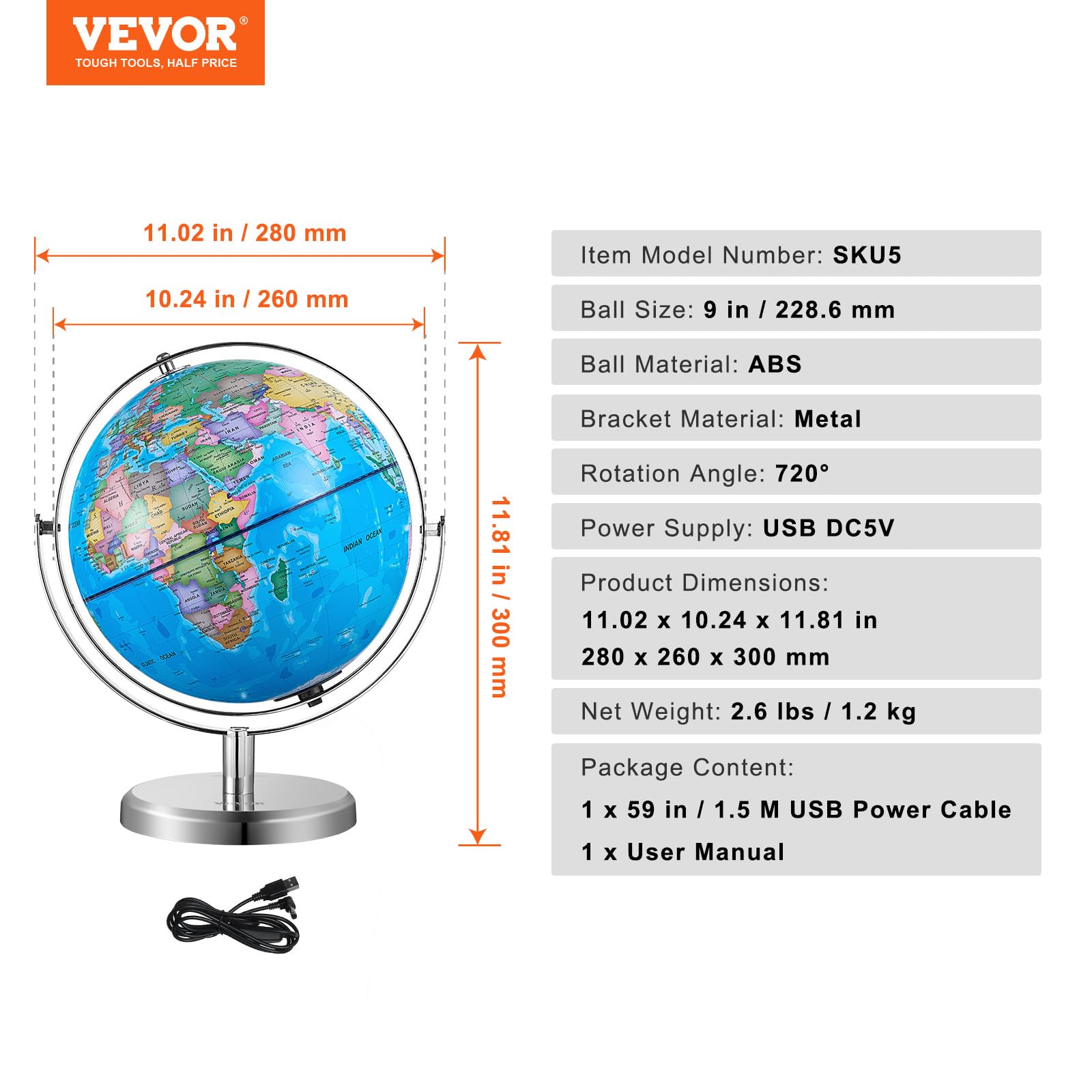 Foto 8 pulgar | Globo Mundial Iluminado Vevor De 9 Pulgadas Con Soporte Para Niños - Venta Internacional.