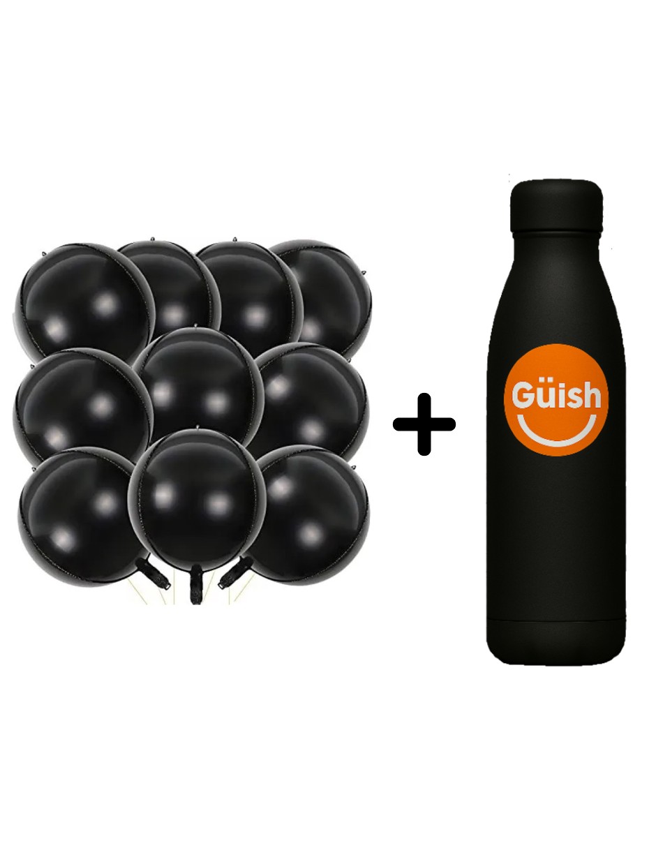 Foto 2 pulgar | 12 Globos Negro +  Gratis Termo Güish De Regalo